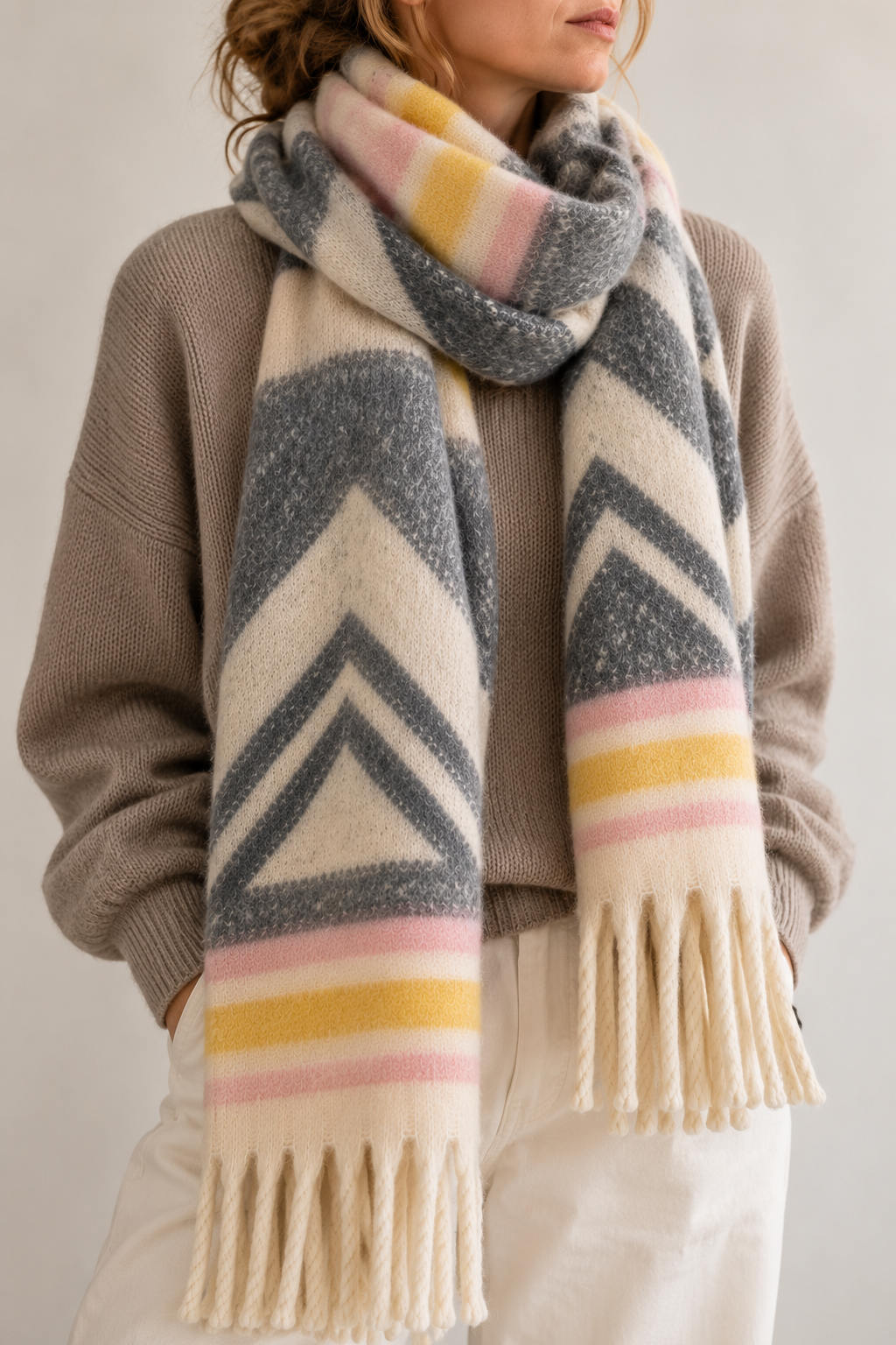 Chunky Knit Schal XL | grau, rosé,  mustard