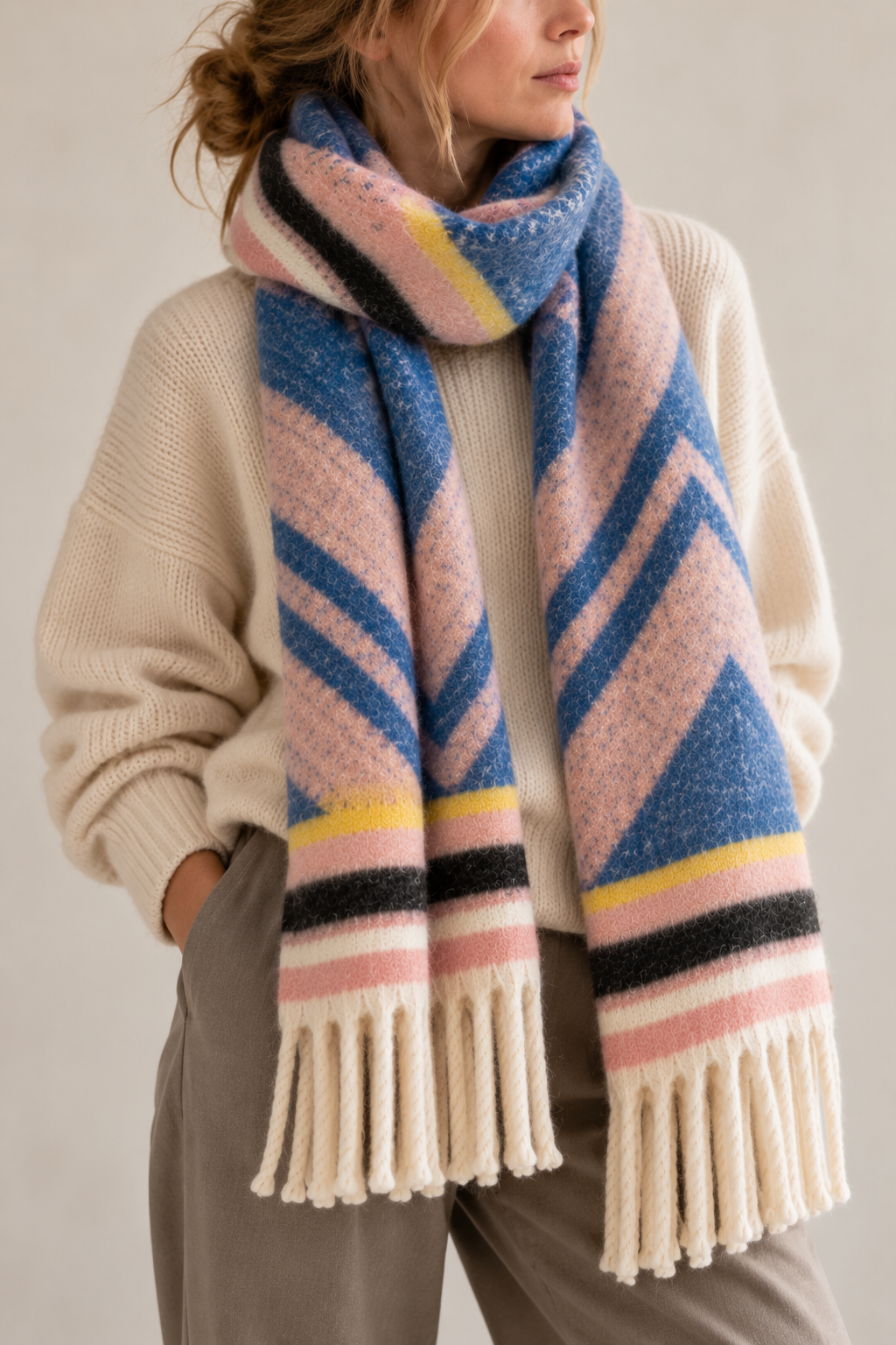 Chunky Knit Schal XL | blau, rosé