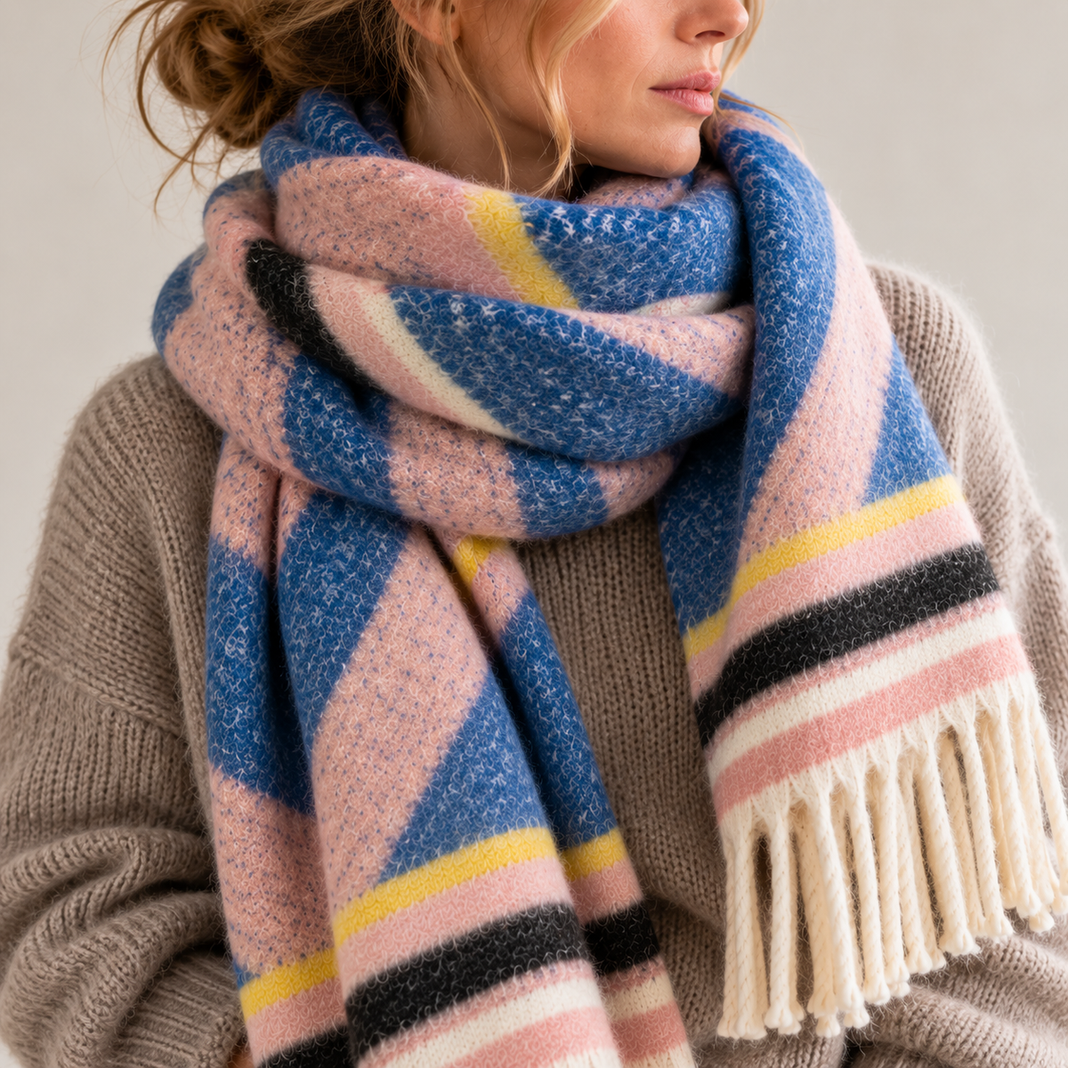 Chunky Knit Schal XL | blau, rosé