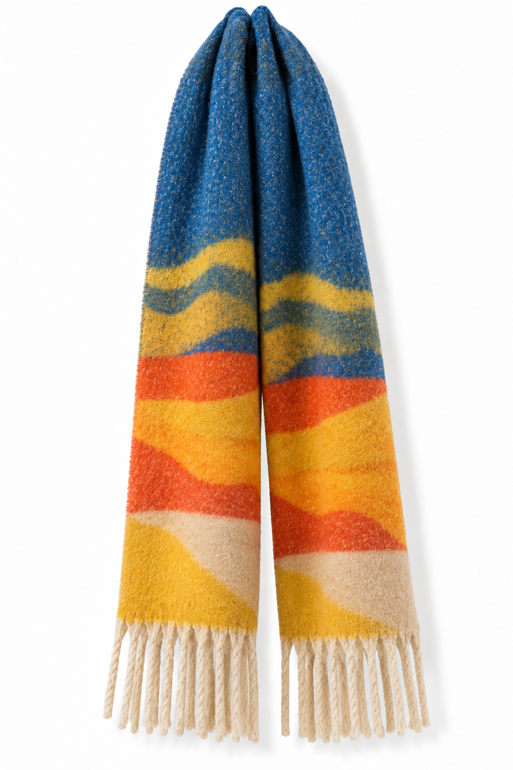 Chunky Knit Schal XL | blau, burnt orange, gelb