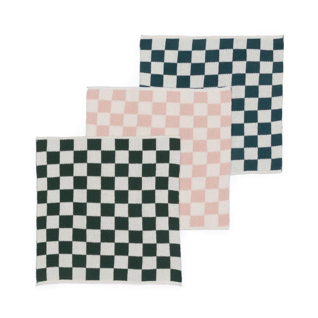 Lot de 3 torchons à carreaux | rose, pétrole, vert