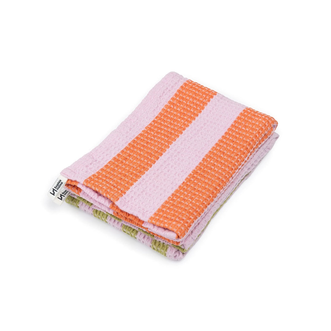 Set of 2 Waffle Dish Towels | pink stripes