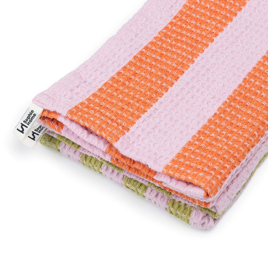 Set of 2 Waffle Dish Towels | pink stripes