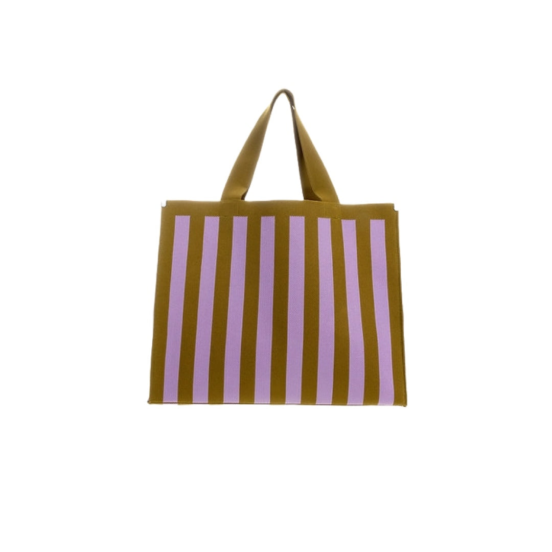 Cabas en tricot rayé | lilas + vert