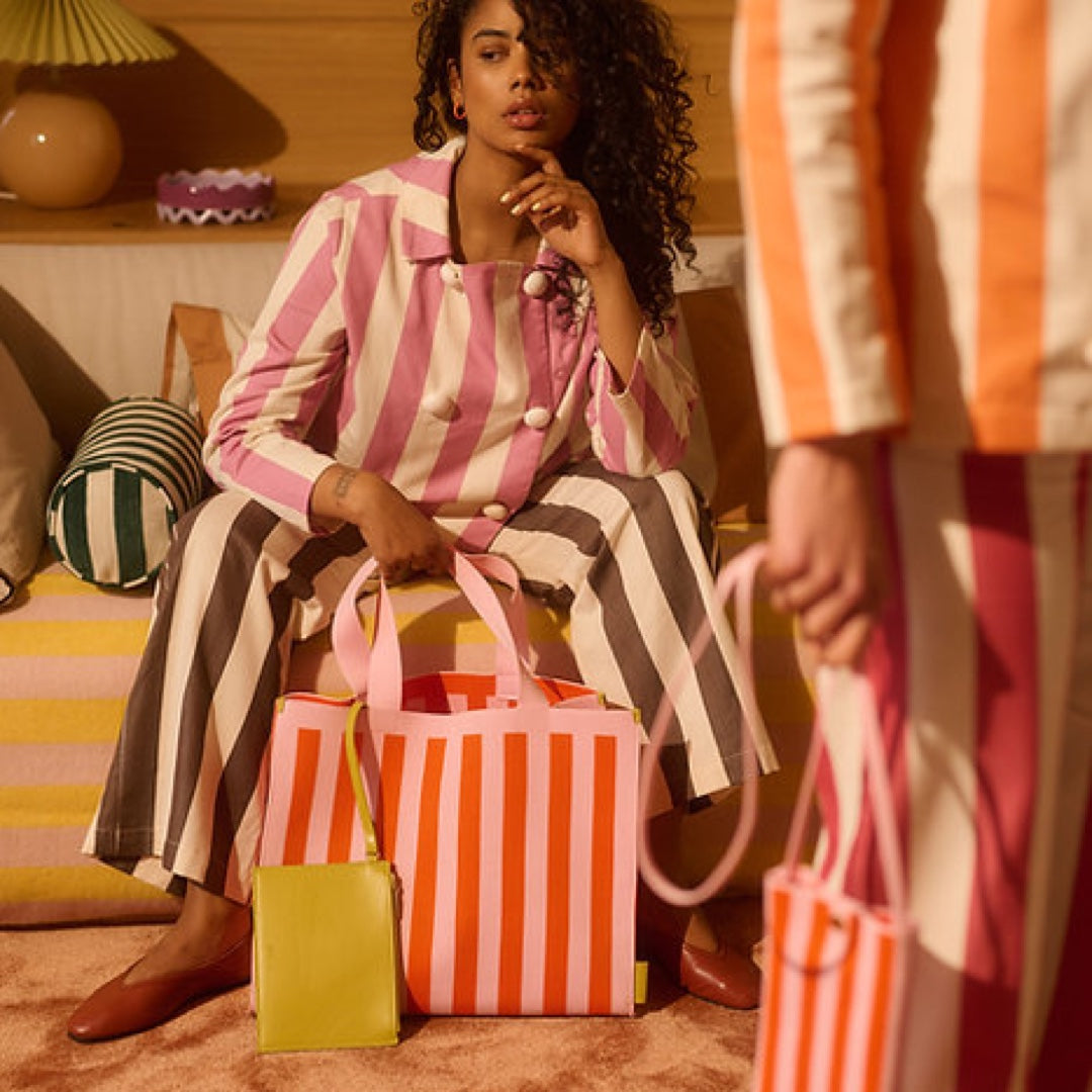 Shopper Knitted Stripes | Pink + Orange
