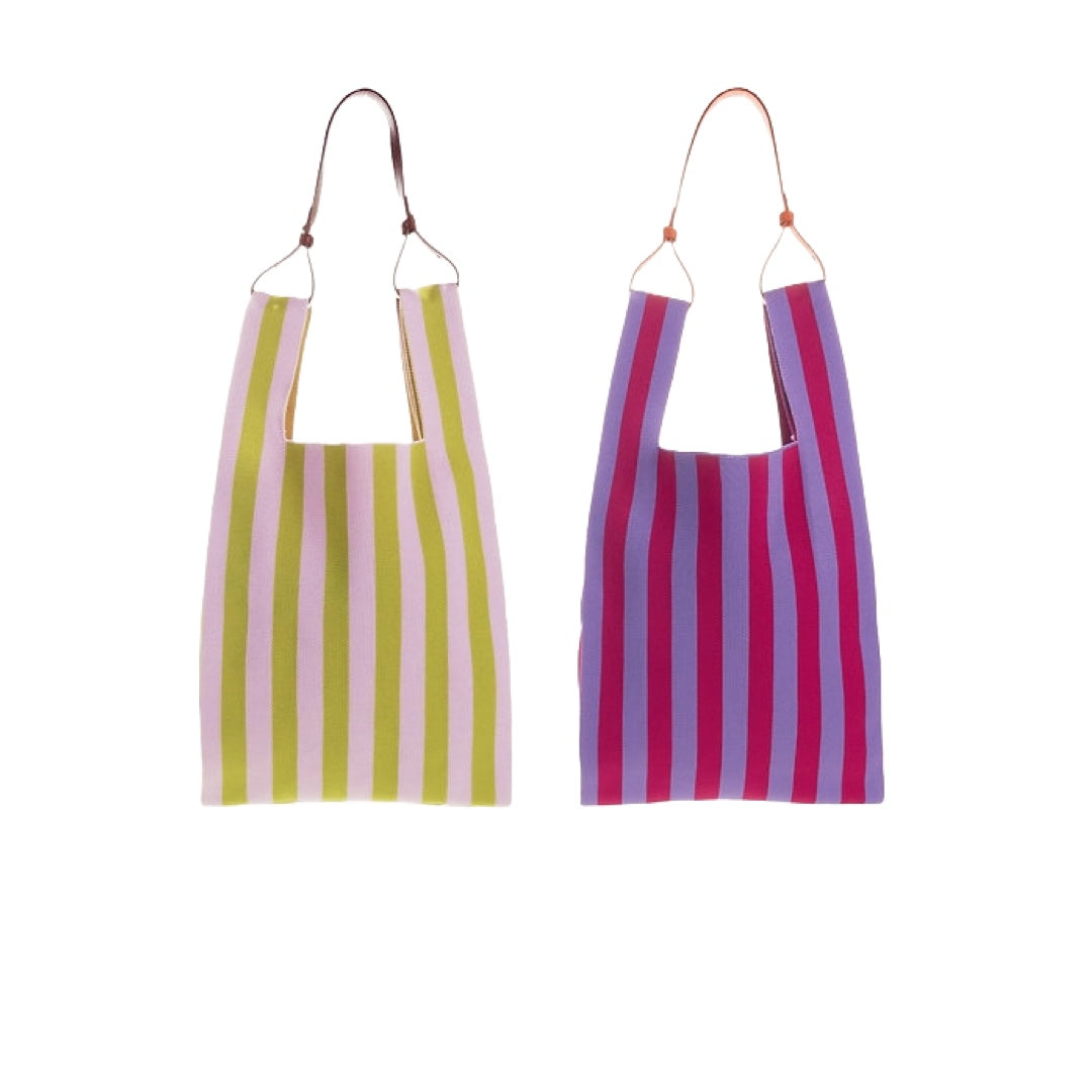 Market Bag knitted Stripes | pink + lemon