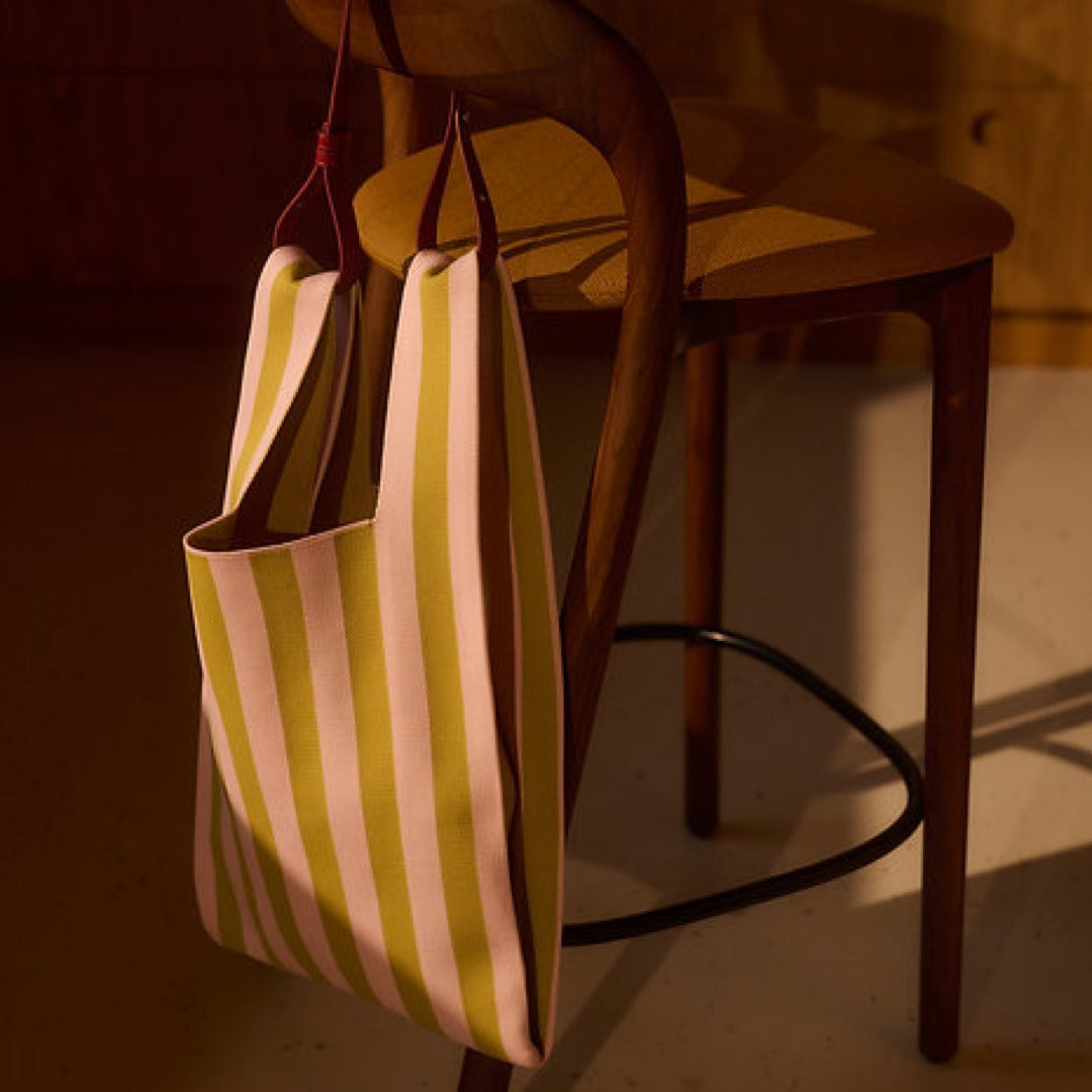 Market Bag knitted Stripes | pink + lemon