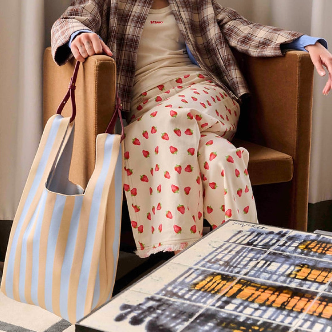Sac de marché tricoté Rayures | massepain + ciel