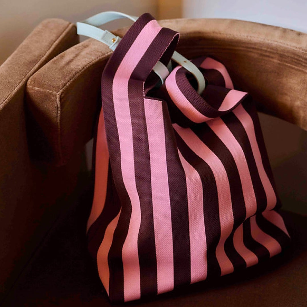 Market Bag knitted Stripes | chocolate + bubblegum