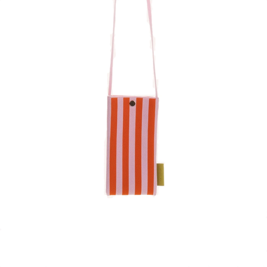 Knitted phone pouch with stripes | dolce pink & arancia orange