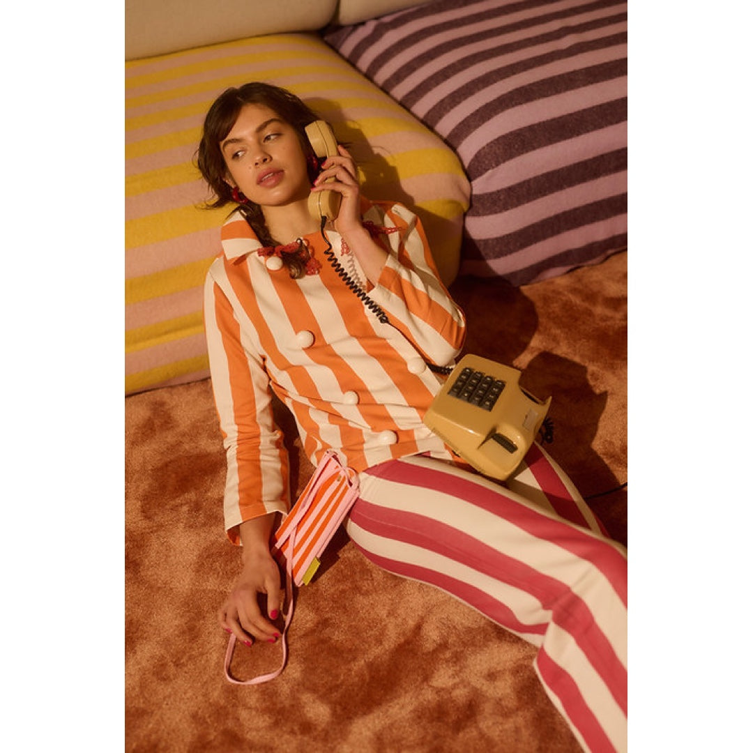 Knitted phone pouch with stripes | dolce pink & arancia orange