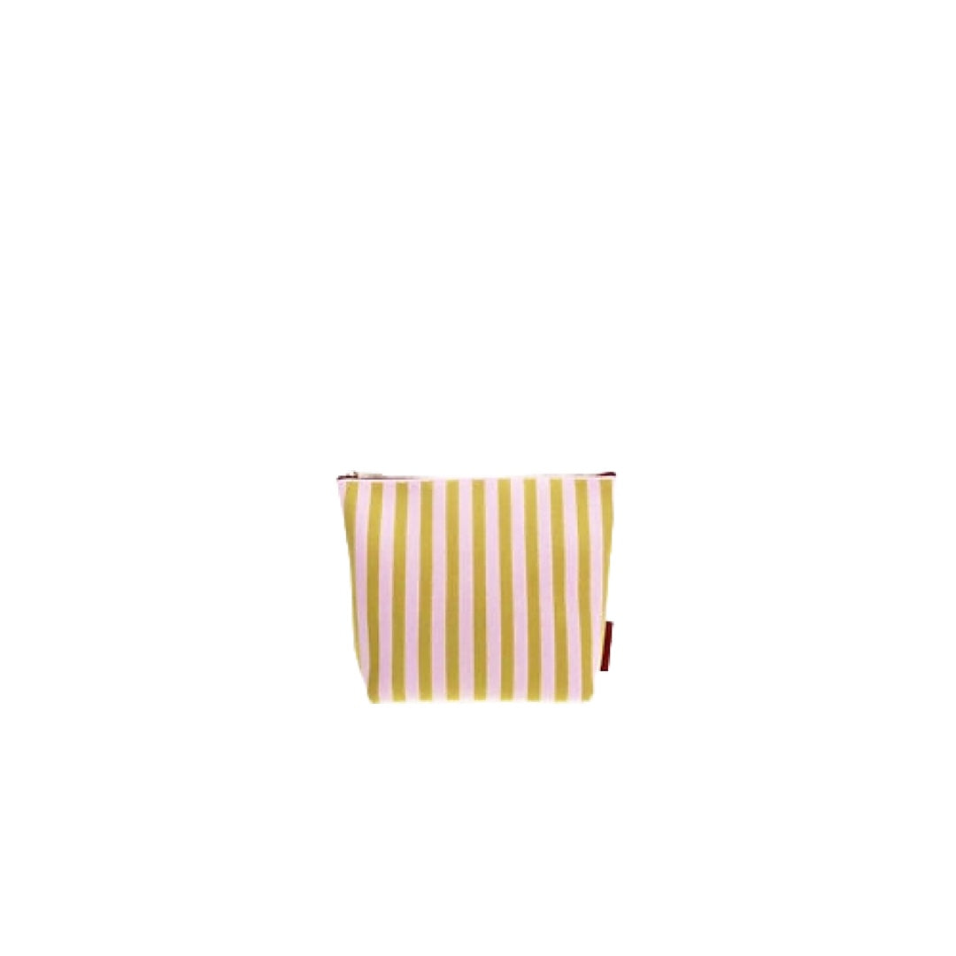 Trousse de maquillage tricotée à rayures | rose + citron
