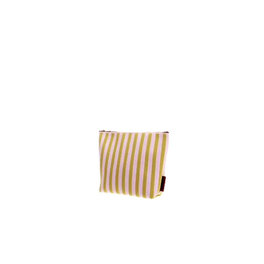 Trousse de maquillage tricotée à rayures | rose + citron