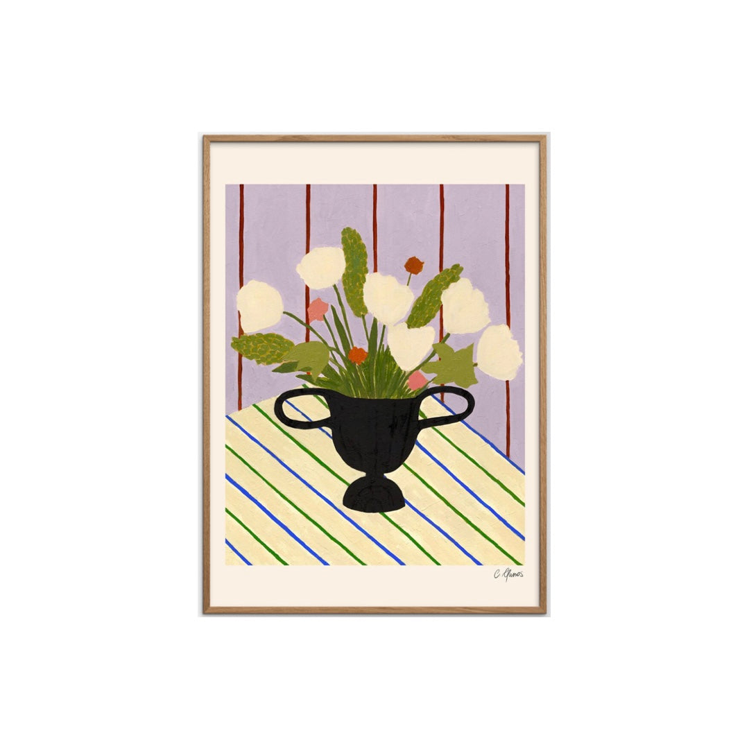 Impression d'art encadrée Fleurs sur tissu rayé | 30x40cm